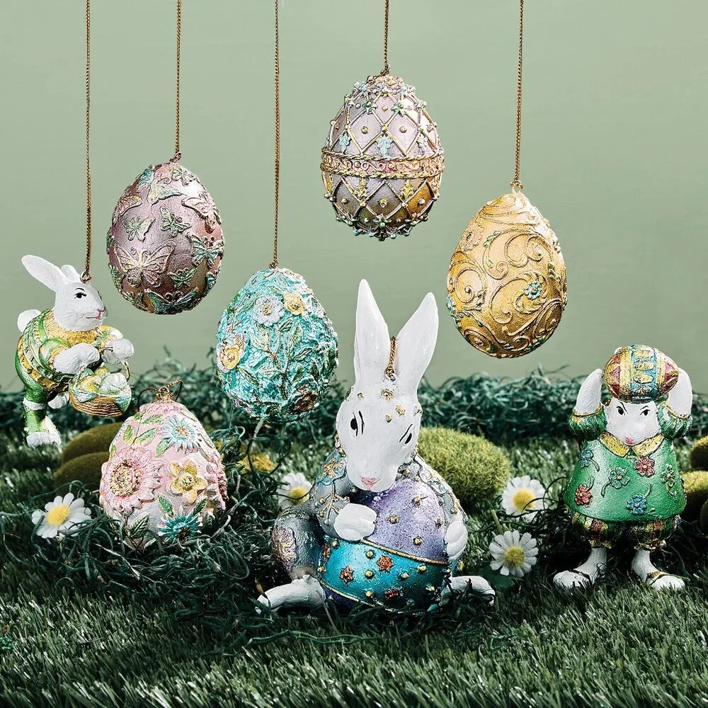 Set of 3 Hand-Painted Bunny Ornaments/NWT